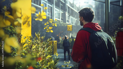 A person in a red jacket wa...