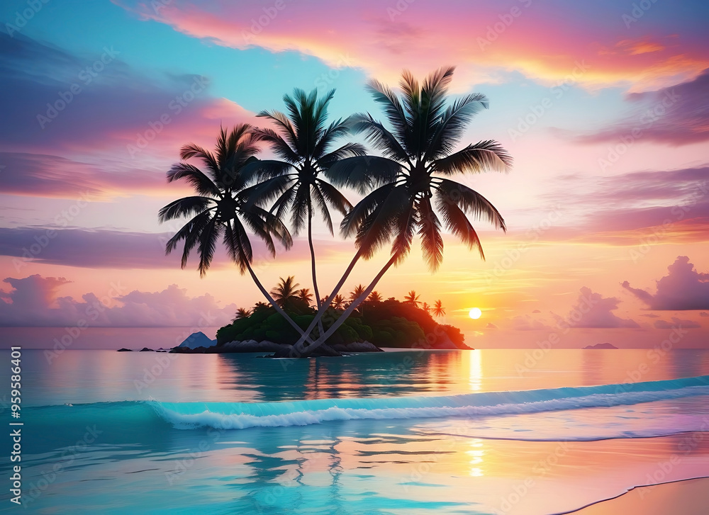 Fototapeta premium tropical sunset with trees