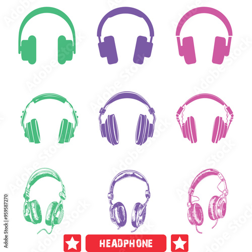 Aural Delights  Trendy Headphone Silhouettes Set for Creative Professionals photo