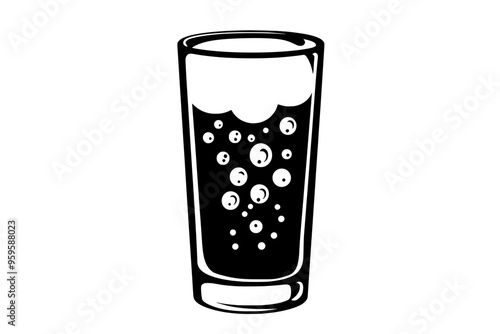 Clear glass with chia seed and berry drink, seeds suspended, vector illustration art