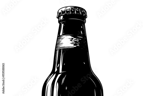 Close-up of non-alcoholic beer bottle's label, liquid visible, vector illustration art