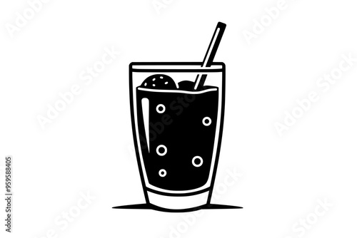 Fruit smoothie glass with a straw, placed on a clean, flat surface without additional items, vector illustration art
