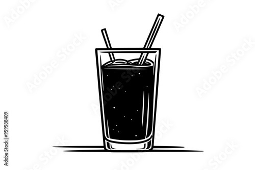 Fruit smoothie glass with a straw, placed on a clean, flat surface without additional items, vector illustration art