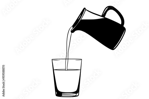 Pitcher pouring lactose-free milk into a standing glass, vector illustration art