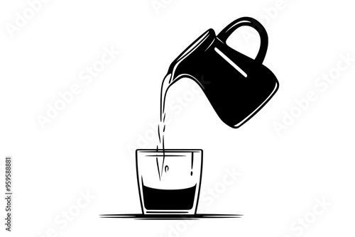 Pitcher pouring oat milk into a clear glass, vector illustration art
