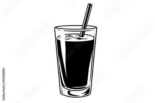 Protein smoothie glass with straw on a clean, flat surface, vector illustration art
