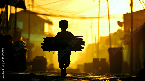 A silhouette of a child car...