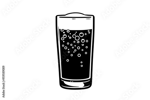 Small pour of non-alcoholic beer in a glass with visible carbonation bubbles, vector illustration art