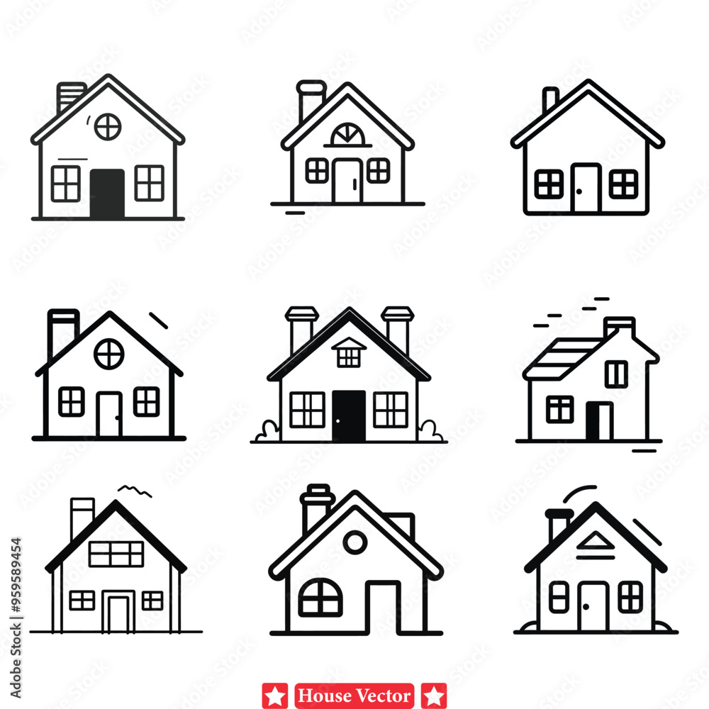 Modern Dwelling Sleek House Vector Set for Minimalist Designs Modern Dwelling Sleek House Vector Set for Minimalist Designs