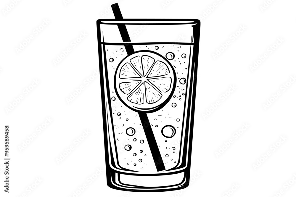Tumbler with a ginger ale, transparent and bubbly, with no additional garnishes, vector illustration art Tumbler with a ginger ale, transparent and bubbly, with no additional garnishes, vector illustration art