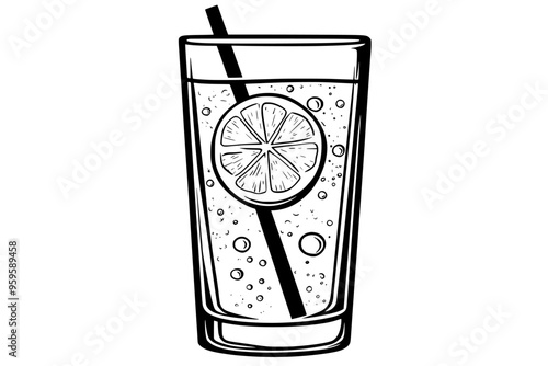Tumbler with a ginger ale, transparent and bubbly, with no additional garnishes, vector illustration art