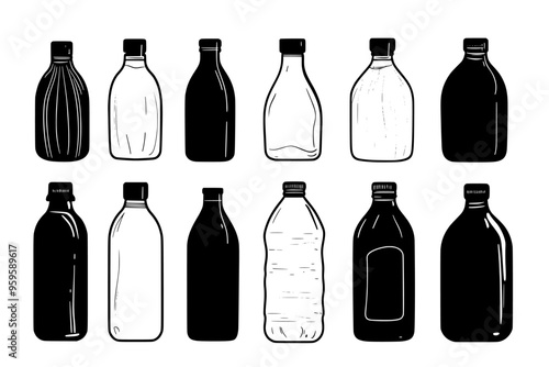 Assorted premium tonic water bottles displayed in an orderly manner, vector illustration art
