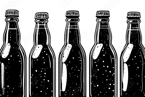 Close-up of gourmet soft drink bottles arranged symmetrically, vector illustration art
