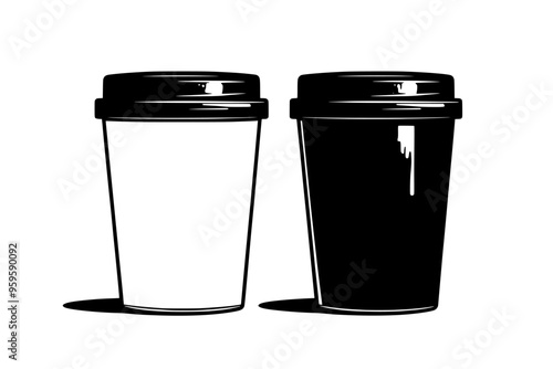 Two protein smoothie containers standing side by side on a plain background, vector illustration art