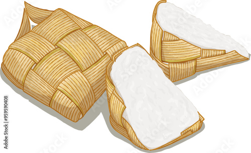Asian Food in Malay called Ketupat woven young palm leaves