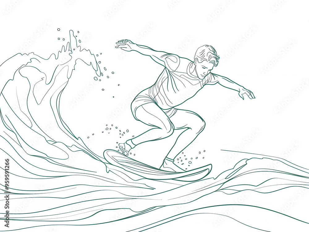 Surfing line drawing illustration Surfing line drawing illustration