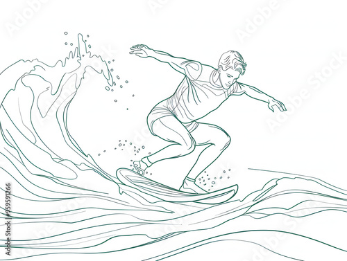 Surfing line drawing illustration