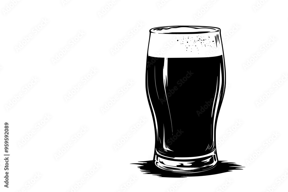 Filled glass of dark ale with light reflections, vector illustration art Filled glass of dark ale with light reflections, vector illustration art
