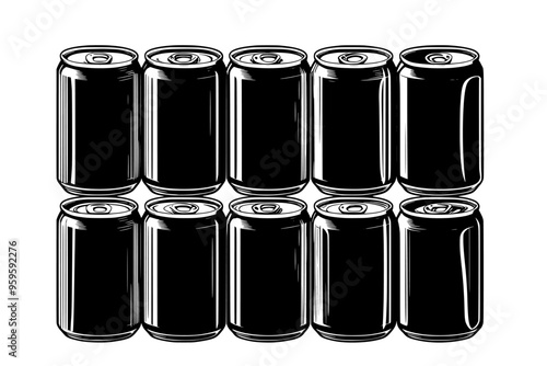 Stack of unopened soft drink cans, neatly arranged in a vertical row, vector illustration art