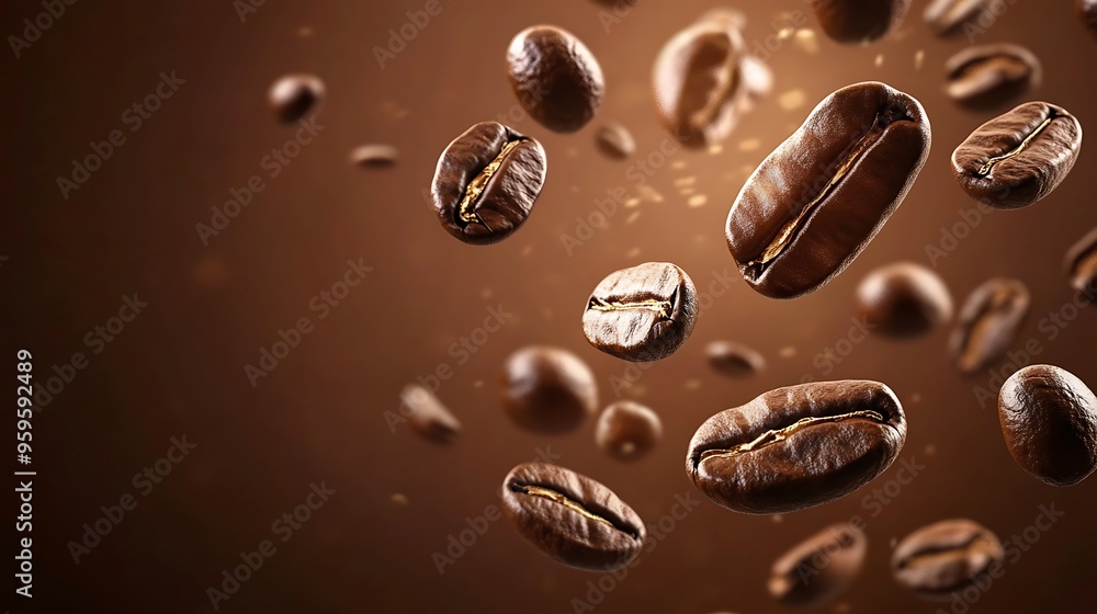 Coffee Beans Falling into a Pile of Roasted Coffee Beans Coffee Beans Falling into a Pile of Roasted Coffee Beans