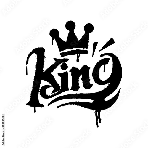 word KING with crown, graffiti art isolated on white background.