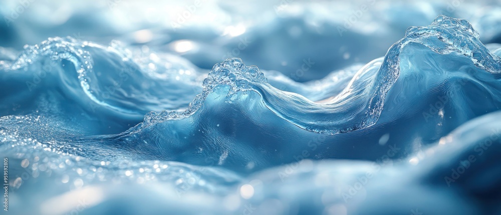 Close-Up of a Crystal-Clear Blue Wave with Sun Glare Close-Up of a Crystal-Clear Blue Wave with Sun Glare