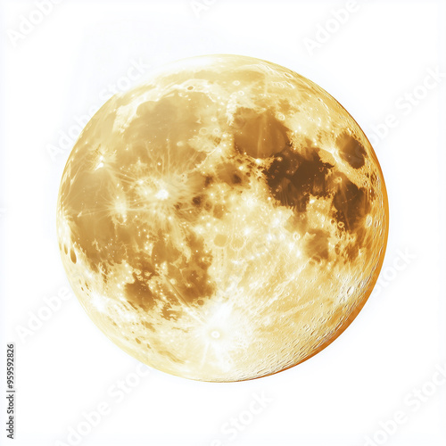 Serene Full Moon in Light Yellow on White