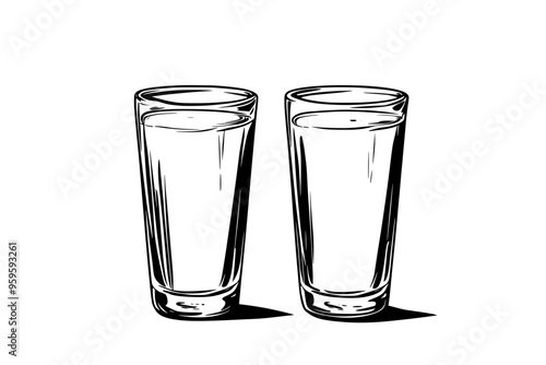 Two glasses filled with lactose-free milk on a plain surface, vector illustration art