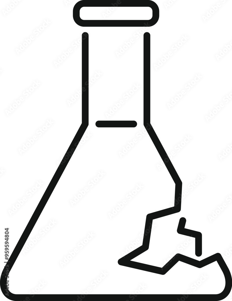 Simple and modern vector illustration of a broken chemical flask, representing danger and failed experiments Simple and modern vector illustration of a broken chemical flask, representing danger and failed experiments