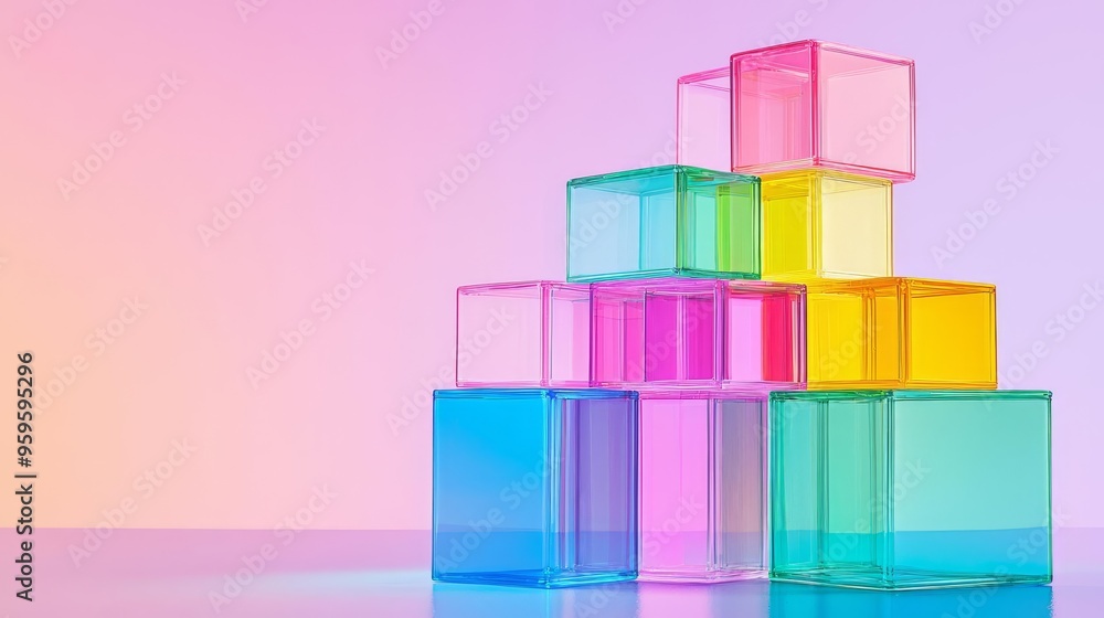 Bright plastic blocks stacked in an abstract tower, vibrant colors glowing in soft lighting, plastic blocks, creative play architecture Bright plastic blocks stacked in an abstract tower, vibrant colors glowing in soft lighting, plastic blocks, creative play architecture