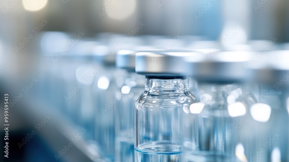 A close-up view of sterile glass vials lined up, showcasing precision and clarity in pharmaceutical production. A close-up view of sterile glass vials lined up, showcasing precision and clarity in pharmaceutical production.