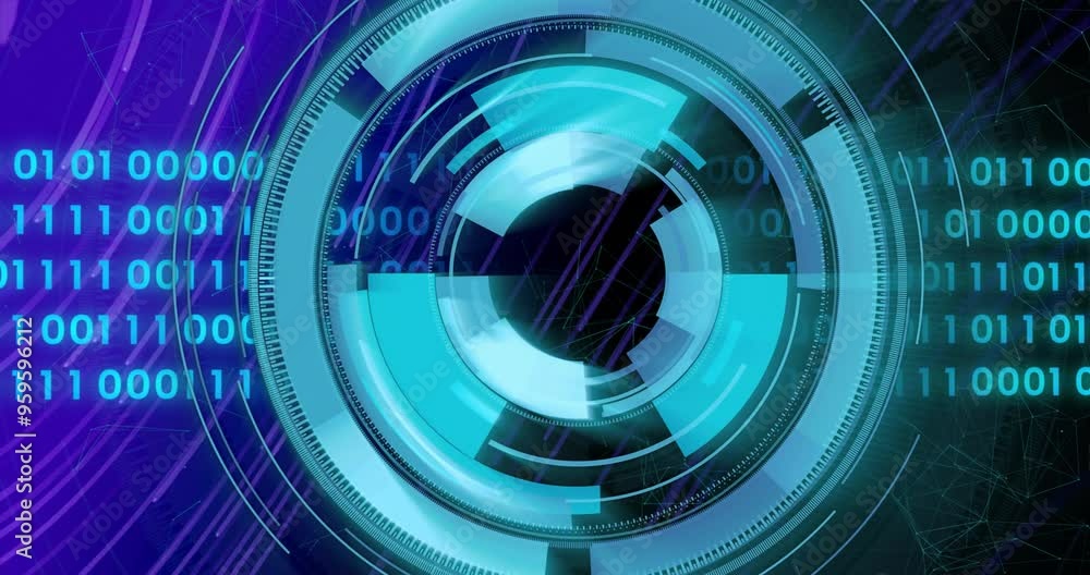 Rotating digital interface with binary coding and geometric shapes, futuristic animation Rotating digital interface with binary coding and geometric shapes, futuristic animation