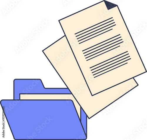 Blue folder with documents signifies organization of paperwork, data management, or office work.