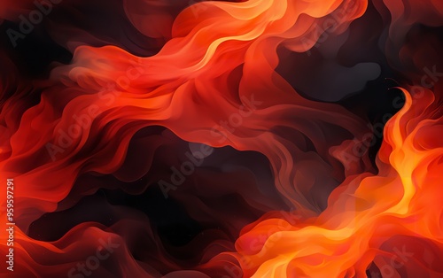 A close-up image of flames burning against a black background. The flames are bright orange and yellow, and they are reflecting on the surface below.blaze fire flame texture background 