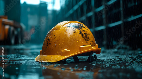 A wet, abandoned yellow har...