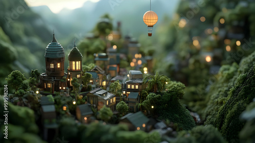 A whimsical village nestled...