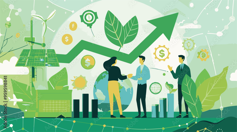 A flat design vector art illustration depicting the concept of green finance and sustainable development vector illustration A flat design vector art illustration depicting the concept of green finance and sustainable development vector illustration