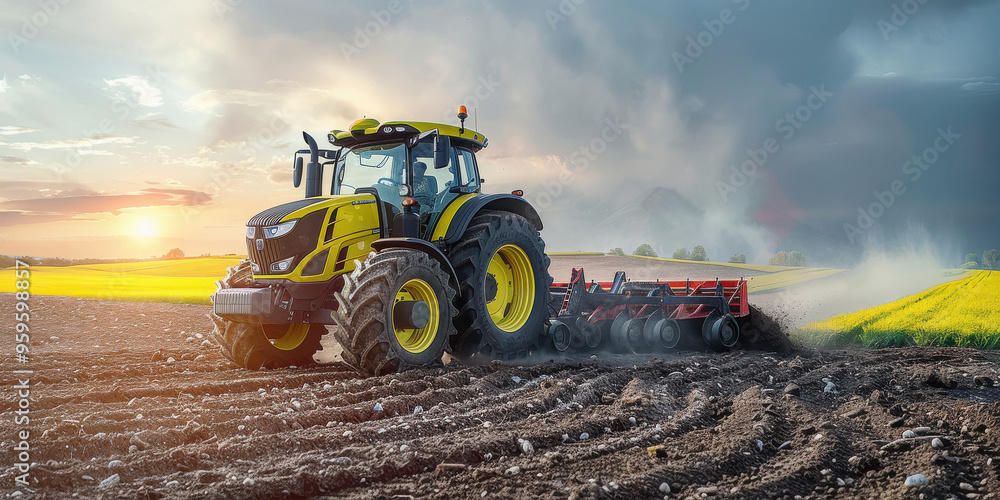 Fototapeta premium modern tractor working in the field