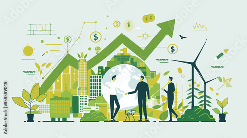 A flat design vector art illustration depicting the concept of green finance and sustainable development vector illustration 