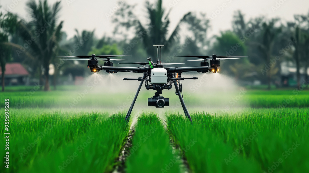 large drone spraying fertilizer at farm large drone spraying fertilizer at farm