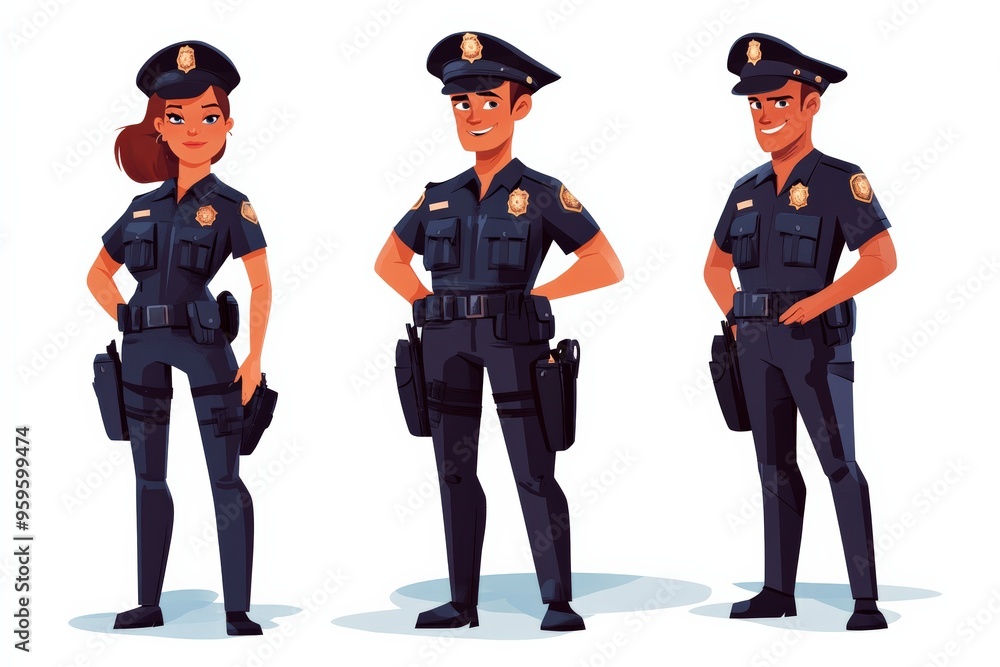 Group of police officers. Woman and man cops vector characters Group of police officers. Woman and man cops vector characters