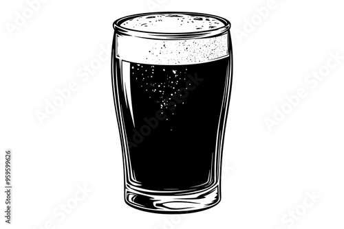 Close-up of a filled craft beer glass with sediment visible at the bottom, vector illustration art