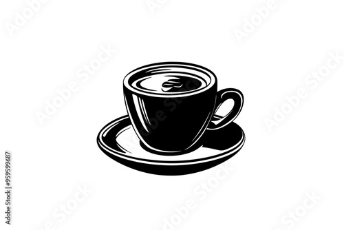 Demitasse cup with freshly brewed espresso shot on a saucer, vector illustration art