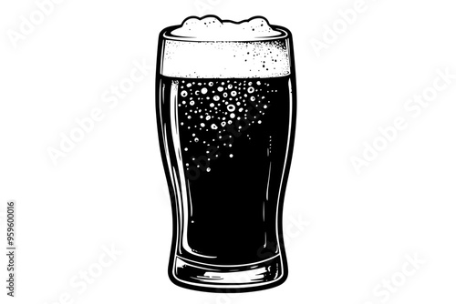 Glass of clear, pale lager beer with light bubbles rising to the top, vector illustration art