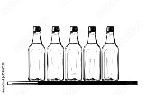 Lineup of premium tonic water bottles on a glass shelf, vector illustration art