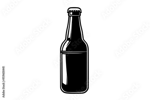 Single root beer bottle, displayed with a plain label and a dark liquid inside, vector illustration art