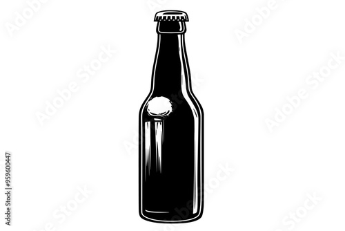 Single stout bottle with foam at the neck, vector illustration art