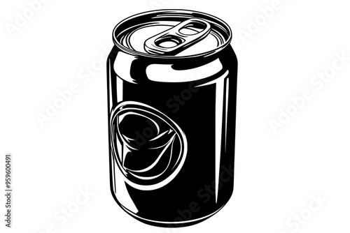 Soft drink can opened, with the pull tab lifted and some liquid visible inside, vector illustration art