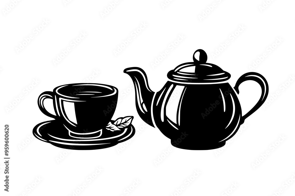 Teacup filled with chai beside a small teapot on a flat surface, vector illustration art Teacup filled with chai beside a small teapot on a flat surface, vector illustration art