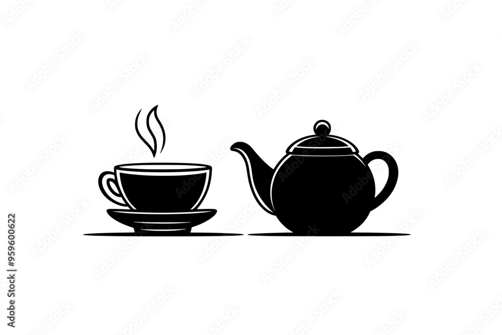 Teacup filled with chai beside a small teapot on a flat surface, vector illustration art Teacup filled with chai beside a small teapot on a flat surface, vector illustration art